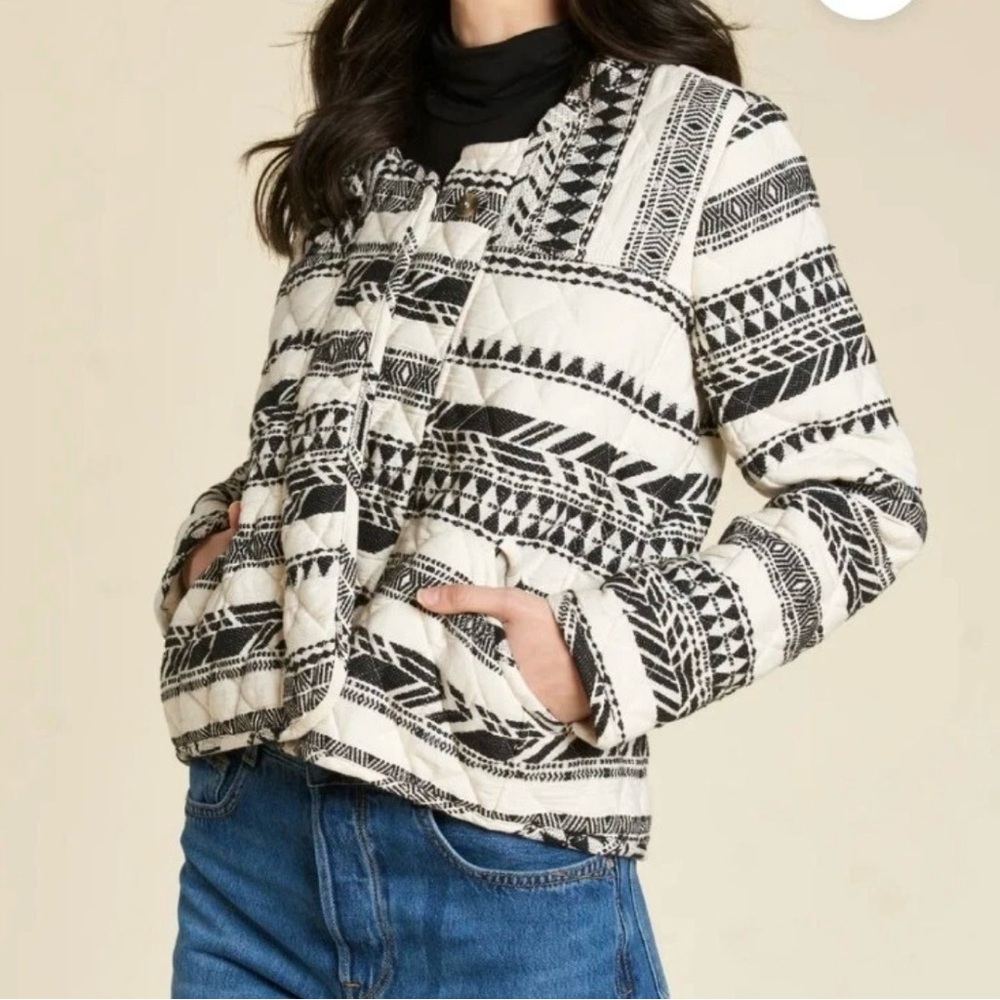 Sundance Black and White Geometric Puffer Jacket